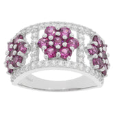 Round purple sapphire sterling silver ring with accent stones, showcasing luxury and elegance.
